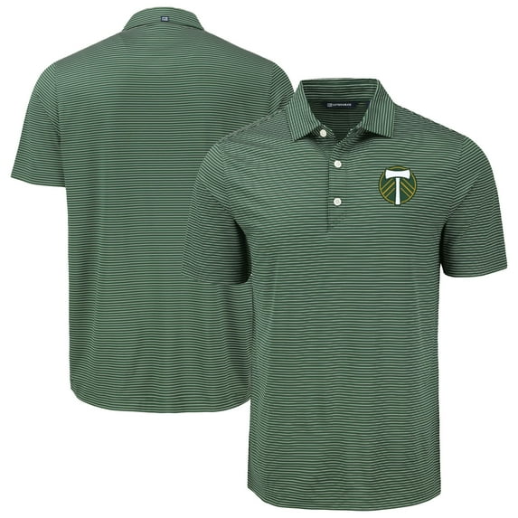 Men's-Cutter & Buck Green Portland Timbers Forge Eco Fine Line Stripe Stretch Recycled Polo