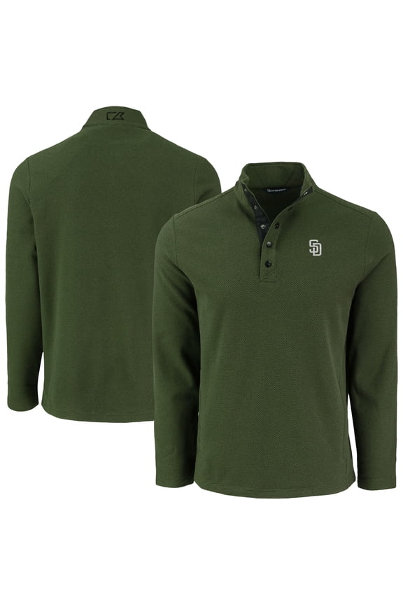 Men's Cutter & Buck Green San Diego Padres Hunts Point Eco Textured Fleece Recycled Half-Snap Sweatshirt