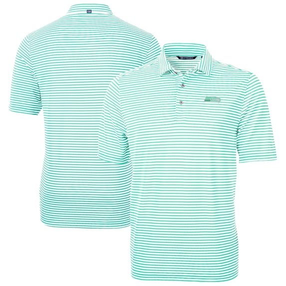 Men's Cutter & Buck Green Seattle Seahawks Virtue Eco Pique Stripe Recycled Polo
