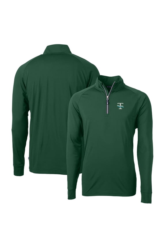 Men's Cutter & Buck Green Tulane Green Wave Adapt Eco Knit Stretch Recycled Quarter-Zip Pullover Top