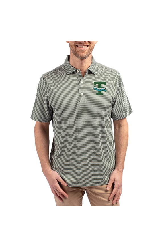 Men's Cutter & Buck Green Tulane Green Wave Forge Eco Double Stripe Stretch Recycled Polo