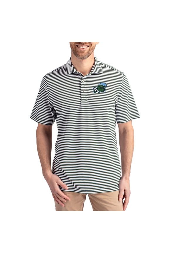 Men's Cutter & Buck Green Tulane Green Wave Virtue Eco Pique Stripe Recycled DryTec Polo