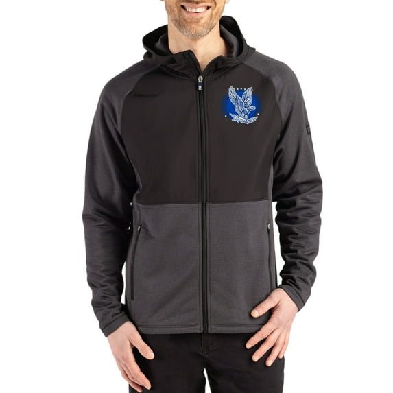 Men's Cutter & Buck Heather Black Air Force Falcons Peshastin Eco Fleece Recycled Raglan Full-Zip Tri-Blend Hybrid