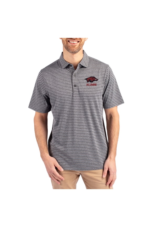 Men's Cutter & Buck Heather Black Arkansas Razorbacks Alumni Forge Eco Double Stripe Stretch Recycled Polo