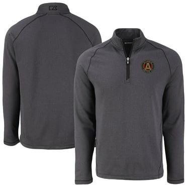 Men's-Cutter & Buck  Heather Black Atlanta United FC Peshastin Eco Fleece Recycled Quarter-Zip Pullover Top