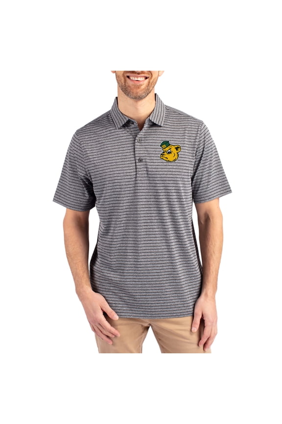 Men's Cutter & Buck Heather Black Baylor Bears Forge Eco Heather Stripe Stretch Recycled Polo