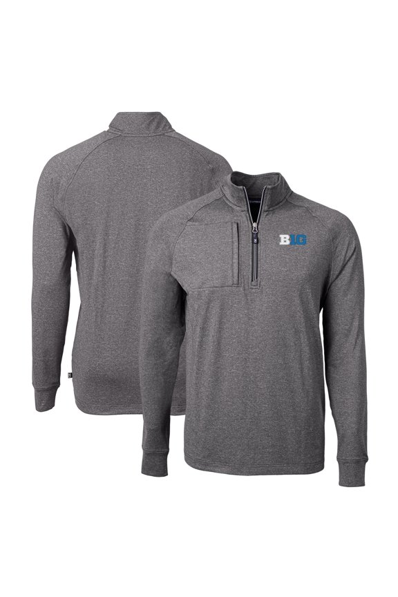 Men's Cutter & Buck  Heather Black Big Ten Gear Adapt Eco Knit Heather Quarter-Zip Pullover Top