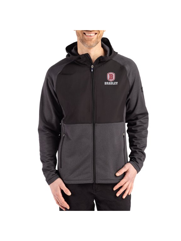 Men's Cutter & Buck Heather Black Bradley Braves Peshastin Eco Fleece Recycled Raglan Full-Zip Tri-Blend Hybrid Jacket
