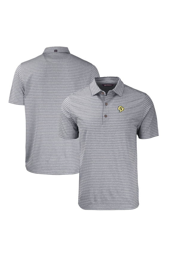 Men's Cutter & Buck Heather Black Cal Poly Mustangs Big & Tall Forge Eco Stripe Stretch Recycled Polo