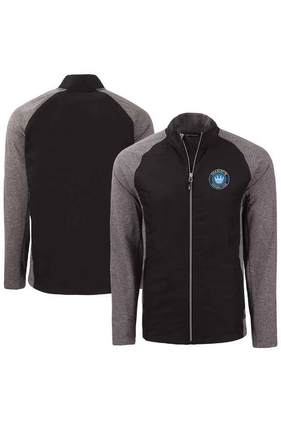 Men's-Cutter & Buck  Heather Black Charlotte FC Big & Tall Adapt Eco Knit Hybrid Recycled Full-Zip Jacket