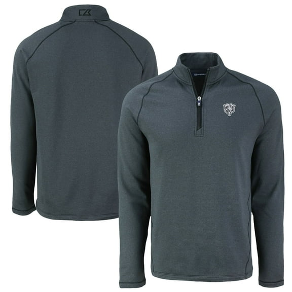 Men's Cutter & Buck  Heather Black Chicago Bears Peshastin Eco Fleece Tri-Blend Raglan Recycled Quarter-Zip Jacket