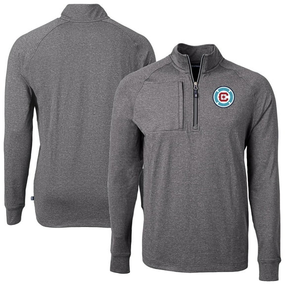 Men's-Cutter & Buck  Heather Black Chicago Fire Adapt Eco Knit Heather Raglan Quarter-Zip Top