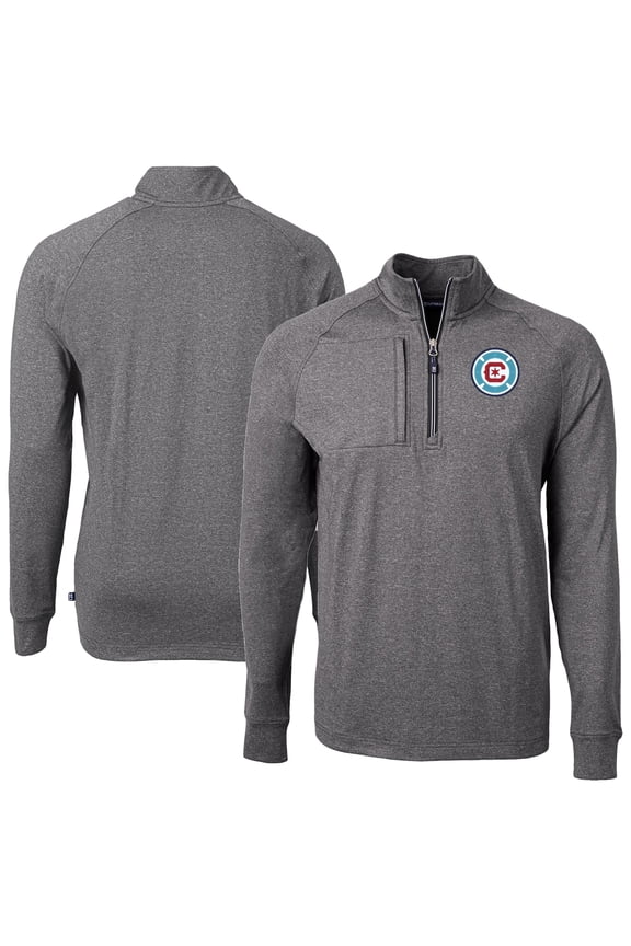 Men's-Cutter & Buck  Heather Black Chicago Fire Adapt Eco Knit Heather Raglan Quarter-Zip Top