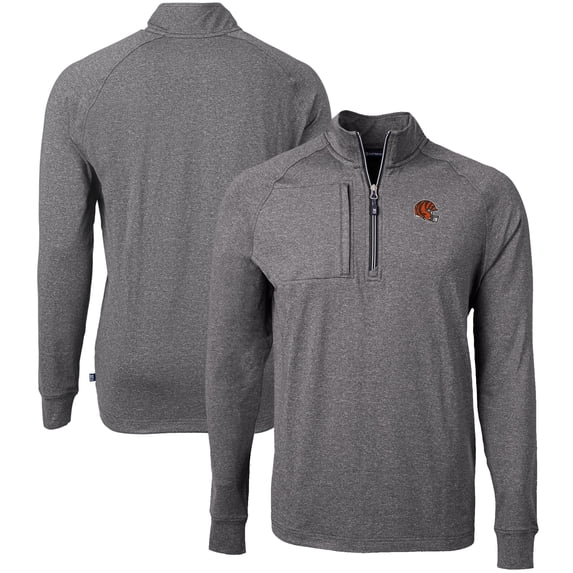 Men's Cutter & Buck Heather Black Cincinnati Bengals Big & Tall Adapt Eco Raglan Quarter-Zip Jacket