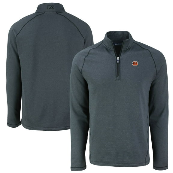Men's Cutter & Buck  Heather Black Cincinnati Bengals Peshastin Eco Fleece Tri-Blend Raglan Recycled Quarter-Zip Jacket