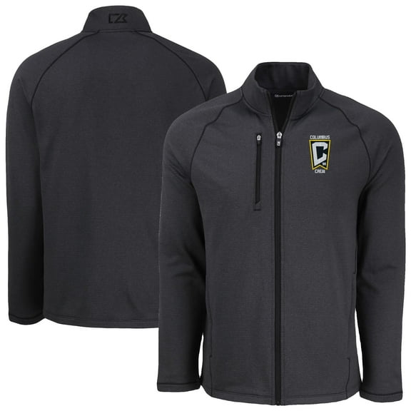 Men's-Cutter & Buck Heather Black Columbus Crew Peshastin Eco Fleece Recycled Full-Zip Jacket