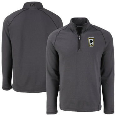 Men's-Cutter & Buck  Heather Black Columbus Crew Peshastin Eco Fleece Recycled Quarter-Zip Pullover Top