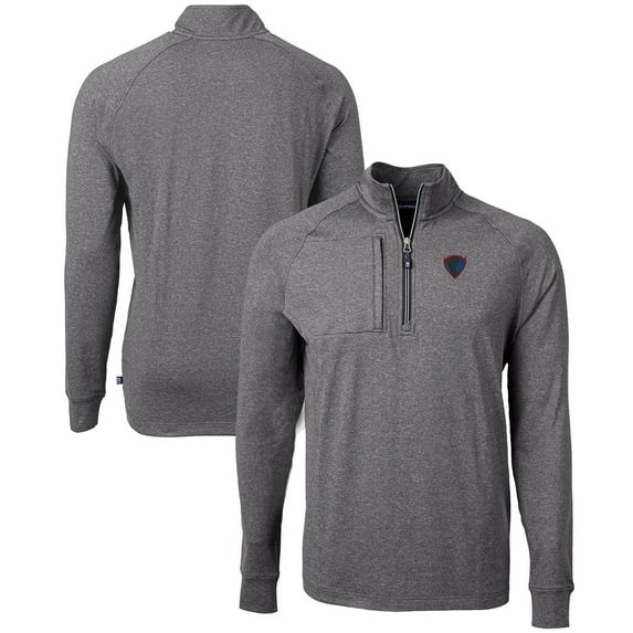 Men's Cutter & Buck Heather Black DePaul Blue Demons Big & Tall Adapt Eco Knit Quarter-Zip Pullover Top