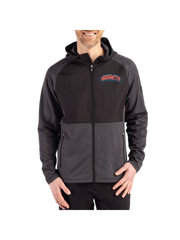 Men's Cutter & Buck Heather Black Delaware State Hornets Peshastin Eco Fleece Recycled Raglan Full-Zip Tri-Blend Hybrid