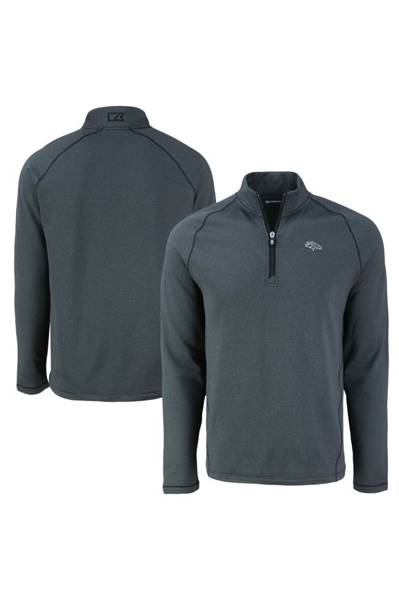 Men's Cutter & Buck Heather Black Denver Broncos Peshastin Eco Fleece Tri-Blend Raglan Recycled Quarter-Zip Jacket