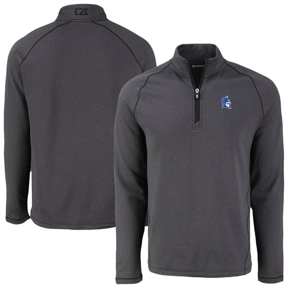Men's Cutter & Buck Heather Black Duke Blue Devils Peshastin Eco Fleece Recycled Quarter-Zip Top