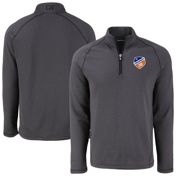 Men's-Cutter & Buck  Heather Black FC Cincinnati Peshastin Eco Fleece Recycled Quarter-Zip Pullover Top