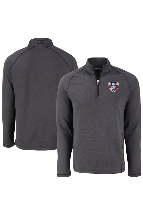 Men's Cutter & Buck Heather Black FC Dallas Peshastin Eco Fleece Recycled Raglan Half-Zip Top