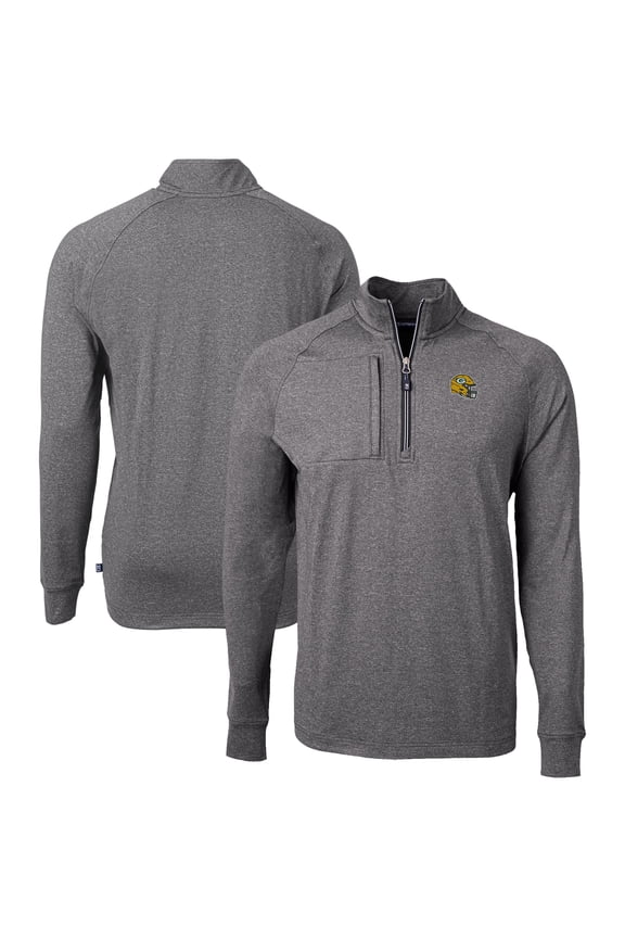 Men's Cutter & Buck Heather Black Green Bay Packers Big & Tall Adapt Eco Raglan Quarter-Zip Jacket