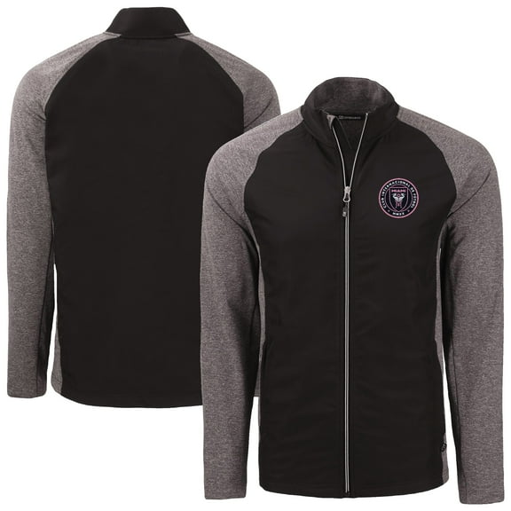 Men's-Cutter & Buck Heather Black Inter Miami CF Adapt Eco Knit Hybrid Recycled Full-Zip Jacket