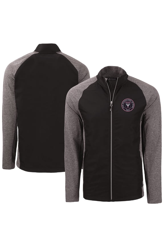 Men's-Cutter & Buck Heather Black Inter Miami CF Adapt Eco Knit Hybrid Recycled Full-Zip Jacket