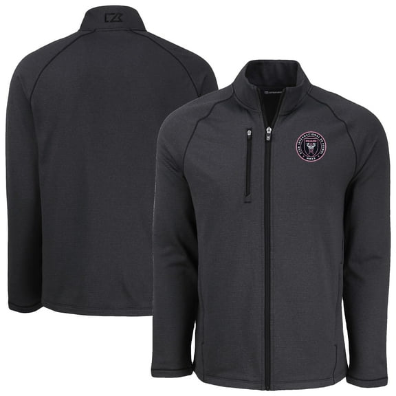 Men's-Cutter & Buck  Heather Black Inter Miami CF Peshastin Eco Fleece Recycled Raglan Full-Zip Jacket