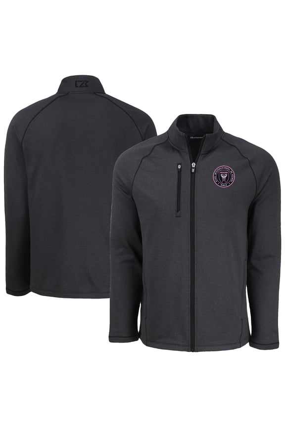 Men's-Cutter & Buck  Heather Black Inter Miami CF Peshastin Eco Fleece Recycled Raglan Full-Zip Jacket
