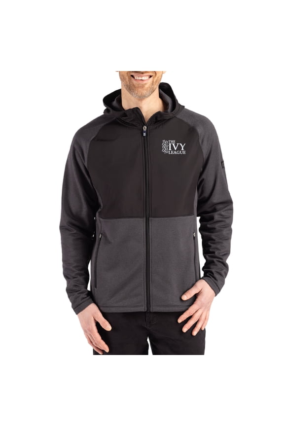 Men's Cutter & Buck Heather Black Ivy League Gear Peshastin Eco Fleece Recycled Raglan Full-Zip Tri-Blend Hybrid Jacket