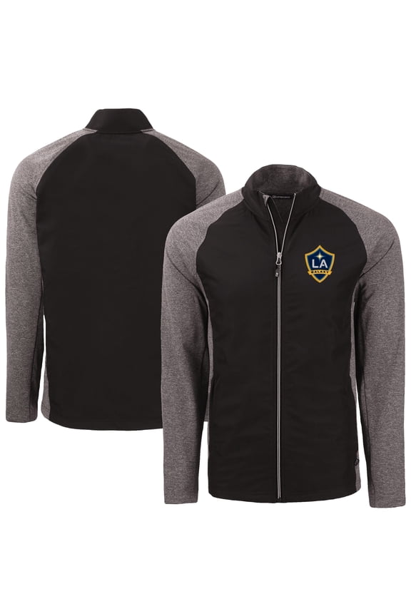 Men's-Cutter & Buck Heather Black LA Galaxy Big & Tall Adapt Eco Knit Hybrid Recycled Full-Zip Jacket