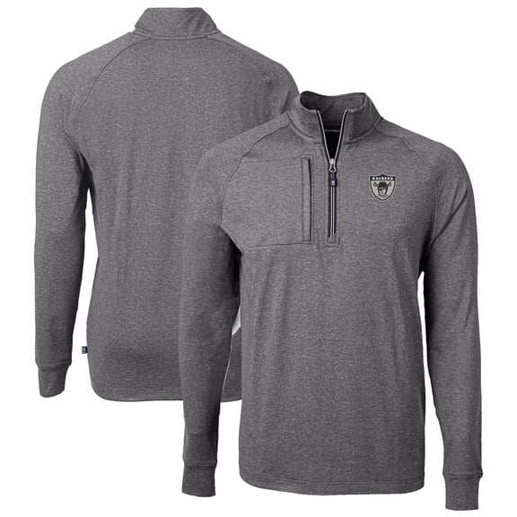 Men's Cutter & Buck Heather Black Las Vegas Raiders Big & Tall Adapt Eco Raglan Quarter-Zip Jacket