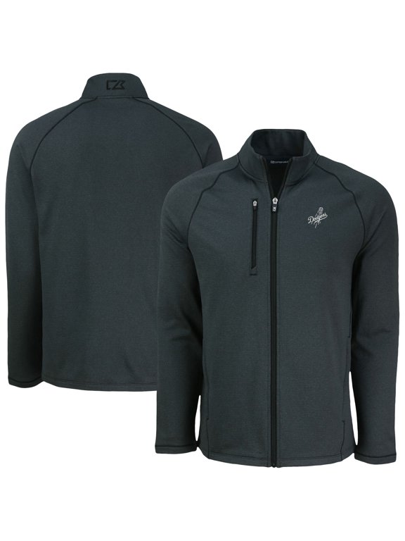 Men's Cutter & Buck Heather Black Los Angeles Dodgers Peshastin Eco Fleece Recycled Raglan Full-Zip Jacket