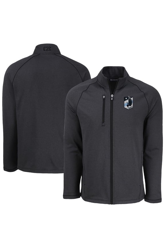Men's-Cutter & Buck Heather Black Minnesota United FC Peshastin Eco Fleece Recycled Raglan Full-Zip Jacket