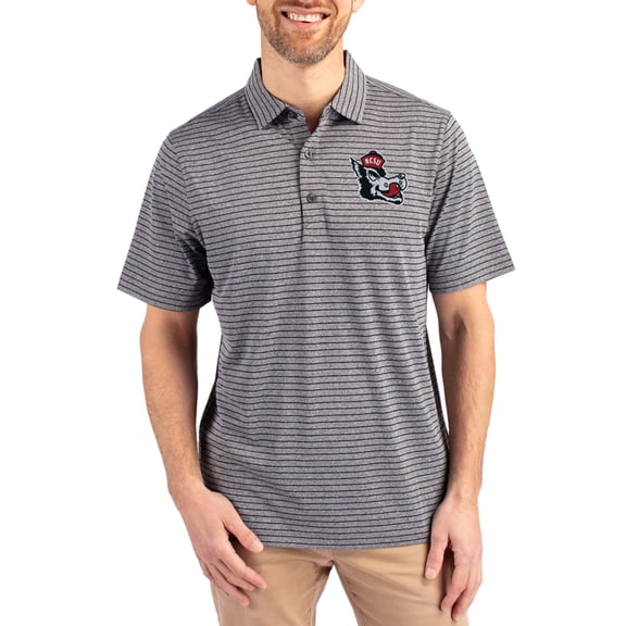 Men's Cutter & Buck Heather Black NC State Wolfpack Forge Eco Heather Stripe Stretch Recycled Polo