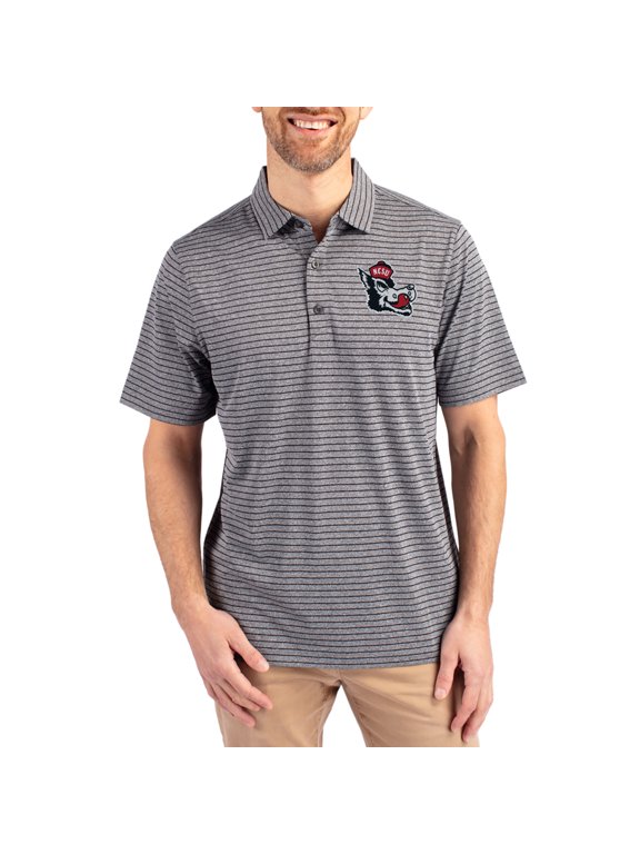 Men's Cutter & Buck Heather Black NC State Wolfpack Forge Eco Heather Stripe Stretch Recycled Polo