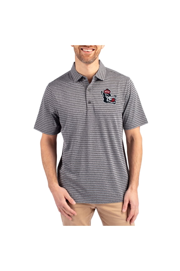 Men's Cutter & Buck Heather Black NC State Wolfpack Forge Eco Heather Stripe Stretch Recycled Polo