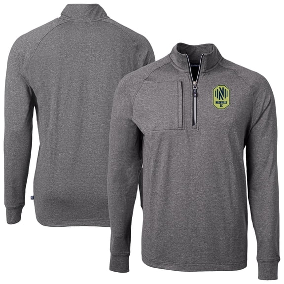 Men's-Cutter & Buck  Heather Black Nashville SC Adapt Eco Knit Heather Raglan Quarter-Zip Pullover Top