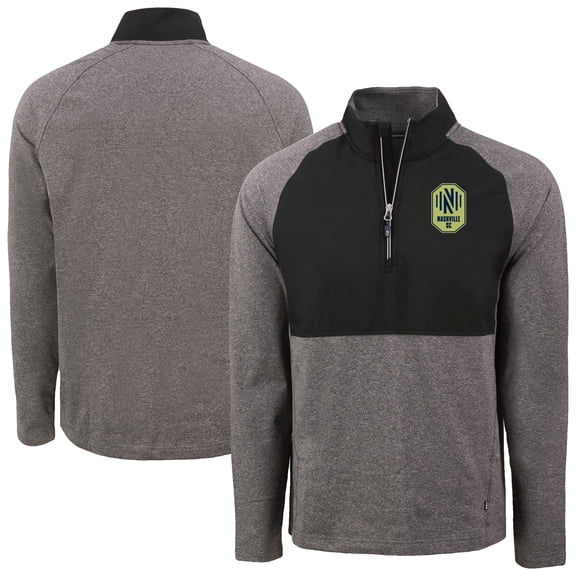 Men's-Cutter & Buck  Heather Black Nashville SC Adapt Eco Knit Hybrid Recycled Quarter-Zip Pullover Top