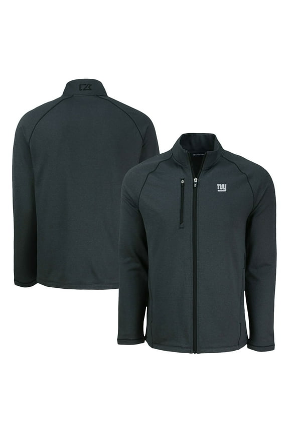 Men's Cutter & Buck Heather Black New York Giants Peshastin Eco Fleece Recycled Raglan Tri-Blend Full-Zip Jacket