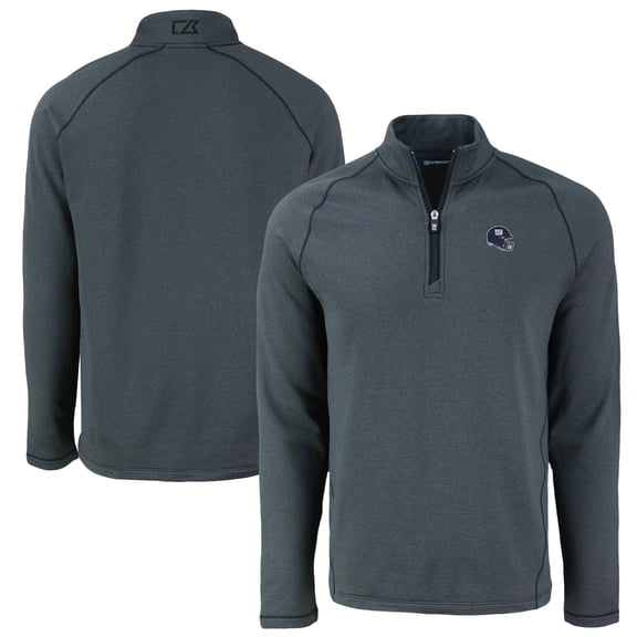 Men's Cutter & Buck  Heather Black New York Giants Peshastin Eco Fleece Tri-Blend Raglan Recycled Quarter-Zip Jacket