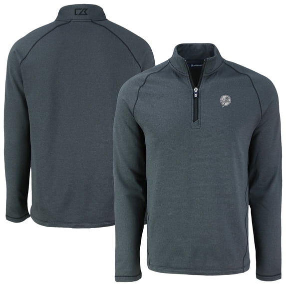 Men's Cutter & Buck Heather Black New York Yankees Peshastin Eco Fleece Recycled Raglan Quarter-Zip Top