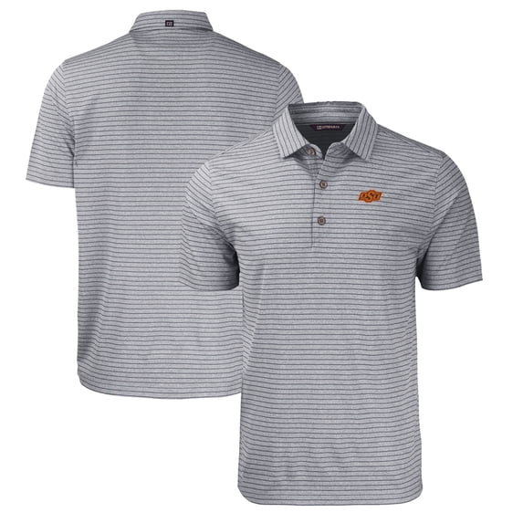 Men's Cutter & Buck Heather Black Oklahoma State Cowboys Big & Tall Forge Eco Heather Stripe Stretch Recycled Polo