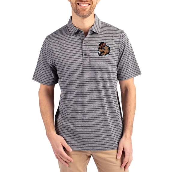 Men's Cutter & Buck Heather Black Oregon State Beavers Forge Eco Heather Stripe Stretch Recycled Polo