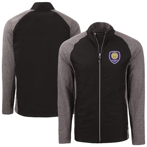 Men's-Cutter & Buck  Heather Black Orlando City SC Adapt Eco Knit Hybrid Recycled Full-Zip Jacket