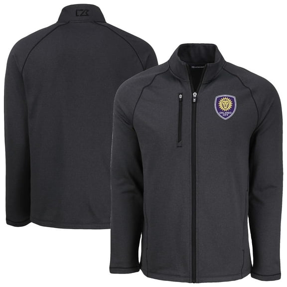 Men's-Cutter & Buck Heather Black Orlando City SC Peshastin Eco Fleece Recycled Raglan Full-Zip Jacket