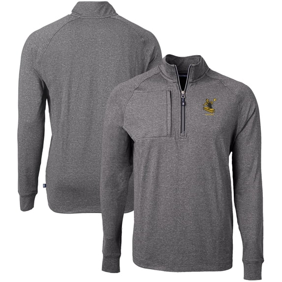 Men's Cutter & Buck Heather Black Pittsburgh Steelers Big & Tall Adapt Eco Raglan Quarter-Zip Jacket